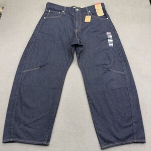 Levis Cinch Barrel Jeans Womens 33x29 Blue Dark Wash Baggy Leg Adjustable Waist